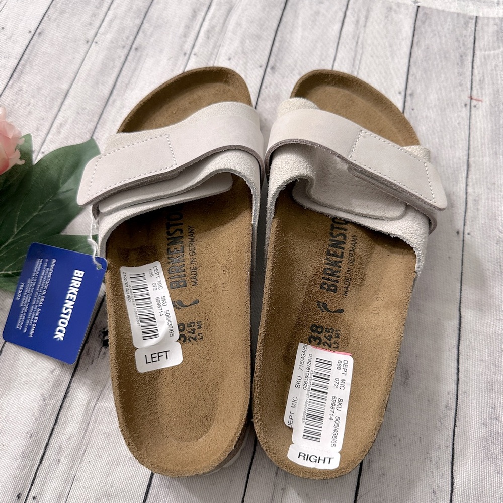 New Birkenstock Oita Slides Sandals Suede Leather Antique White - Picture 4 of 9